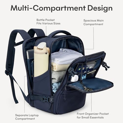 mibasies 30L Airline Approved Travel Carry On Backpack, fit 15.6" Laptop - color: Navy, size: Large