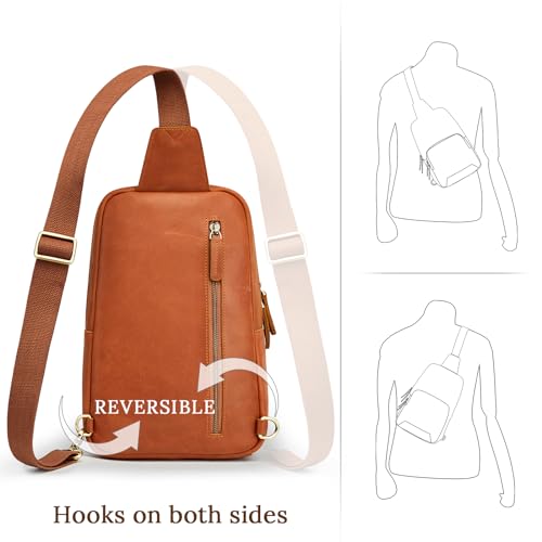 S-ZONE Sling Bag for Men Women RFID Blocking Genuine Leather Crossbody - color: Cognac
