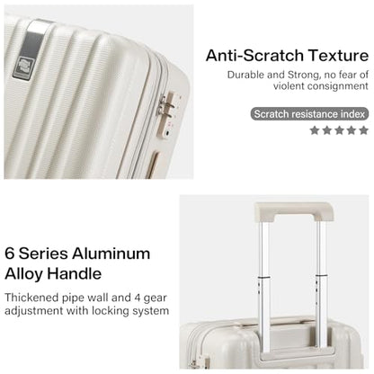 Hanke 24 Inch Expandable Medium Checked Luggage with 8 Spinner Wheels - color: Ivory White, size: 24 Inch EXT