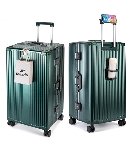 feilario Super Large Aluminum Frame Checked Zipperless Luggage - color: A4-Forest green, size: 30in