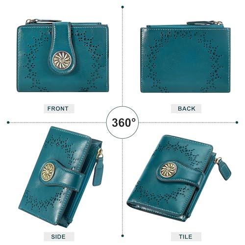 Tipmile Small Wallet for Women Bifold RFID Blocking Card Holder Leather Wallets with Zipper Coin Pocket - color: Peacock Blue