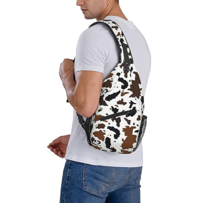 Sling Bag Brown Black Cow Print Sling Backpack Hiking Daypack Crossbody Shoulder Backpack Travel Chest Pack For Men Women - color: Brown Black Cow Print