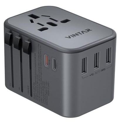 VINTAR Universal Travel Adapter 35.5W, 6-in-1 with 3 USB-A QC & 2 USB-C PD - color: 35.5W Silver