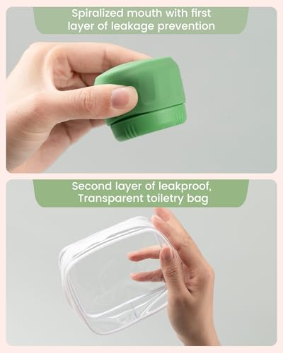 Mrsdry Travel Containers for Toiletries, TSA Approved Travel Size Toiletries 4 Pack, Refillable Containers, With Clear Bag, Leak Proof Silicone Jars, Essentials Creams Jars Carrying Small Items - color: Water Green, size: 1 OZ (30ML)