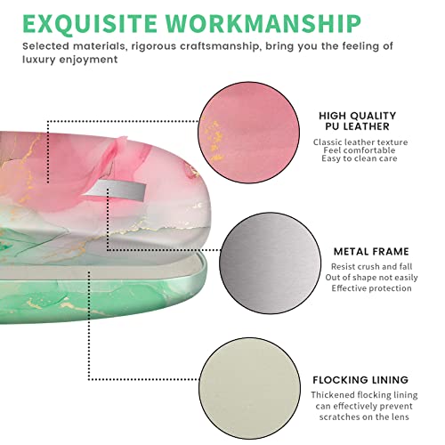 molshine Hard Shell PU Leather Glasses Case,Travel Portable Eyeglass Case for Men Women Girl Travel Study Work - color: Light Green