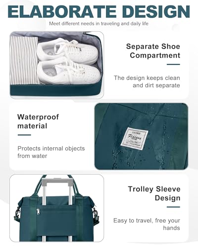 Travel Duffel Weekender Bag Women Tote Carry On Bags With Shoe Compartment - color: H3-DarkBlue, size: Large