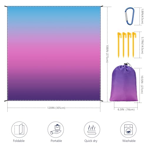 AISPARKY Beach Blanket Waterproof Sandproof,Extra Large,Picnic Blankets - color: Gradient - Blue Purple, size: 10' x 9'