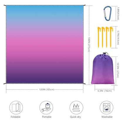 AISPARKY Beach Blanket Waterproof Sandproof,Extra Large,Picnic Blankets - color: Gradient - Blue Purple, size: 10' x 9'