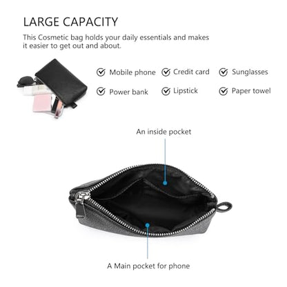Small Makeup Bag for Purse, Leather Cosmetic (Black) - color: PU/Black