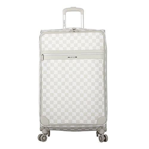 Steve Madden Designer Luggage - Checked Large 28 Inch Softside Suitcase - Expandable for Extra Packing Capacity - Lightweight Bag with Rolling Spinner Wheels (Chalet Light Grey, 28in) - color: Chalet Light Grey, size: 28 Inches