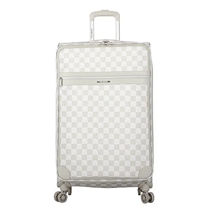 Steve Madden Designer Luggage - Checked Large 28 Inch Softside Suitcase - Expandable for Extra Packing Capacity - Lightweight Bag with Rolling Spinner Wheels (Chalet Light Grey, 28in) - color: Chalet Light Grey, size: 28 Inches