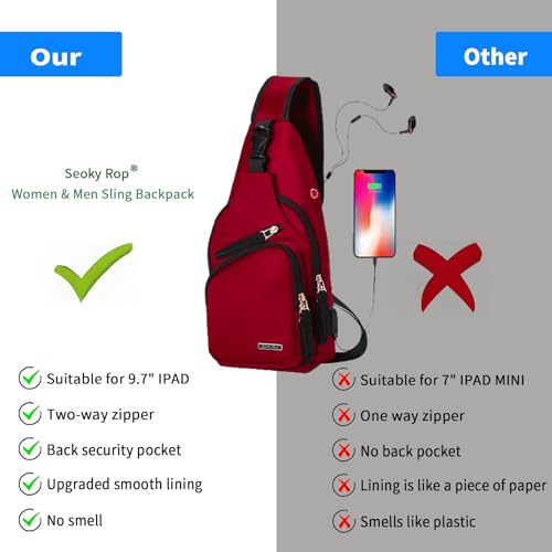 Seoky Rop Men Women Sling Backpack Shoulder Chest Crossbody Bag - color: Red