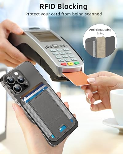HiWe for MagSafe Wallet, 7 Cards Holder, RFID Blocking, Stronger Magnets - color: Grey Wallet - Grey Band