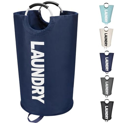 Maxsilan 90L Large Laundry Basket Bag, Collapsible Tall Hamper, Dark Blue - color: Dark Blue, size: 90L