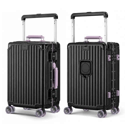 Xtaeptos 20 Inch Wide Handle Carry on Luggage with Double Spinner Wheels - color: Black + Purple