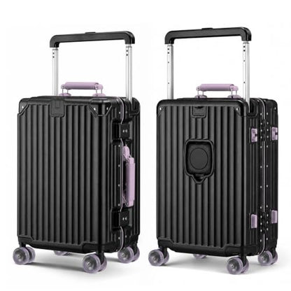 Xtaeptos 20 Inch Wide Handle Carry on Luggage with Double Spinner Wheels - color: Black + Purple