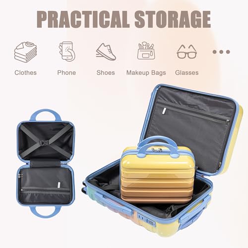 Hardside Luggage, Durable ABS Suitcase with Spinner Wheels Rainbow - color: Rainbow, size: 14/20 Inch