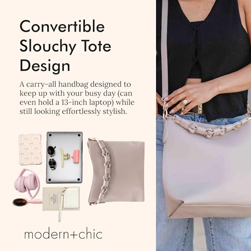 Modern+Chic Sawyer Convertible Slouchy Tote or Crossbody Shoulder Bag, Slouchy Purses for Women, Removeable Adjustable Strap - color: Dove Grey
