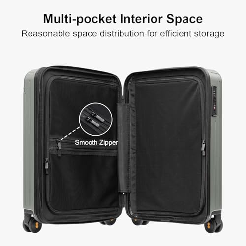 LEVEL8 Carry on Suitcase PC Hardside Luggage with Spinner Wheels 20" Green - color: Green, size: 20 Inch - Expandable
