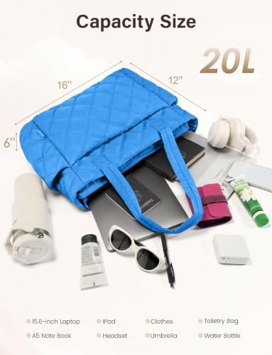 Uselike Tote Bag for Women, Lightweight Puffer Tote Work Bags with Compartments for Travel, Quilted Shoulder Bag with Zipper - color: Blue
