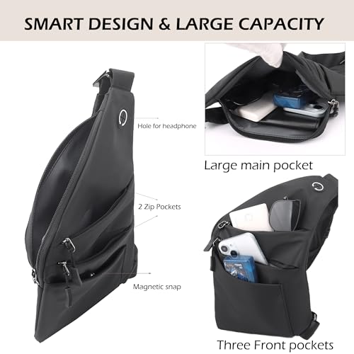 Anti Theft Crossbody Bags for Women Men, Multi-Pocket Shoulder Bag, Slim Sling Bags with 2 RFID Blocking Card - color: Right Shoulder-gray