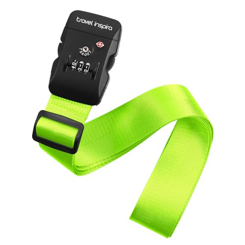 Travel Inspira Heavy Duty Luggage Straps with TSA Lock - color: Fluorescent Green