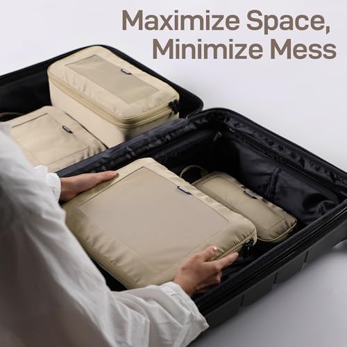 EPICKA TripCozy Compression Packing Cubes, 6 Set, Khaki - color: Khaki, size: Set of 6