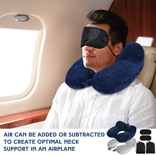 Sintuff 2 Inflatable Neck Pillow Airplane Travel, Light Gray and Dark Blue - color: Light Gray and Dark Blue