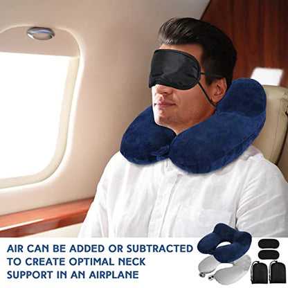 Sintuff 2 Inflatable Neck Pillow Airplane Travel, Light Gray and Dark Blue - color: Light Gray and Dark Blue
