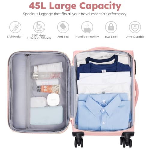 Softside Expandable Carry On Luggage, 20in Carry on Suitcase with Wheels - color: Pink