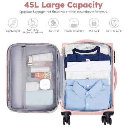 Softside Expandable Carry On Luggage, 20in Carry on Suitcase with Wheels - color: Pink