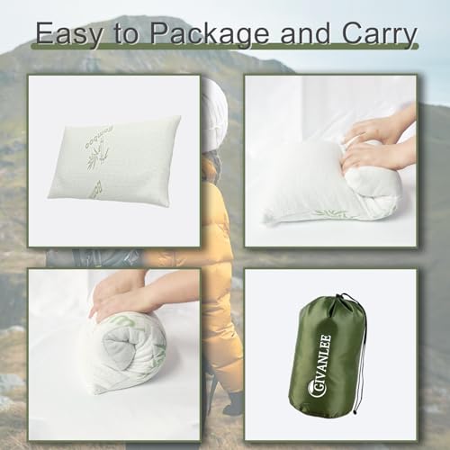 Camping Pillow for Sleeping 2 Pack,Filled in Shredded Memory Foam - size: 2 pack(16.5x11.8in)