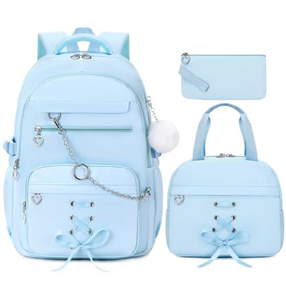 GeeWin Backpacks for Girls, Girls Backpack with Lunch Box & Pencil Case Set - color: Blue