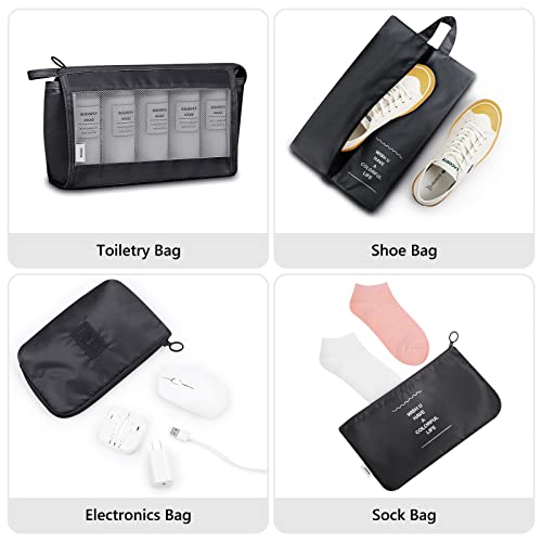 Mossio 9 Set Packing Cubes with Shoe Bag & Electronics Bag - Luggage Organizers Suitcase Travel Accessories - color: Black