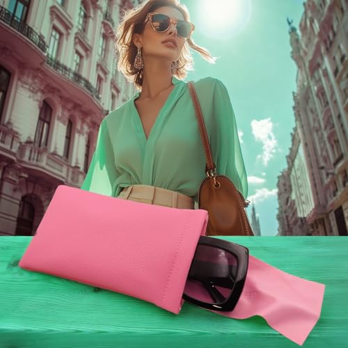 Soft Sunglasses case | Large Glasses Case Holder - Eyeglass Pouch Squeeze Top | Glasses pouch Lightweight Extra Layers - color: Pink
