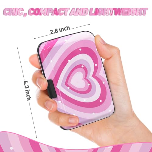 Credit Card Holder, Mini RFID Small Aluminum Card Wallet Business Card Case - color: Pink Hearts