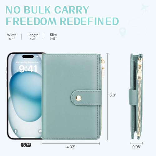 Passport Holder for Travel RFID Blocking Passport Wallet Cover - color: Light Green