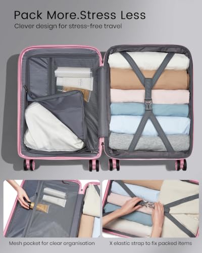 Kono 24 Inch Hard Shell PP Luggage, 4 Spinner Wheels Suitcase, Pink - color: Pink, size: Checked-medium 24-inch