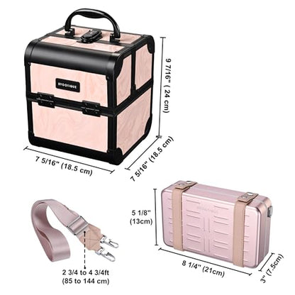 BYOOTIQUE Aluminum Hard Shell Purse with Strap Cosmetic Makeup Case Travel - color: Pink With Travel Case