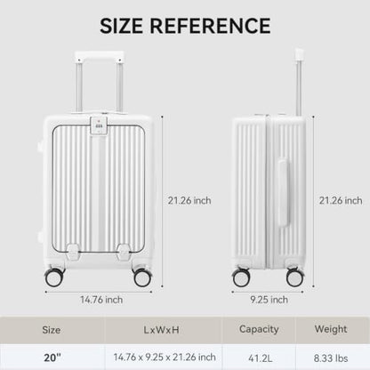 20Inch Carry On Luggage with Front Pocket and Cup Holder, White - color: White-SK, size: 20 Inch