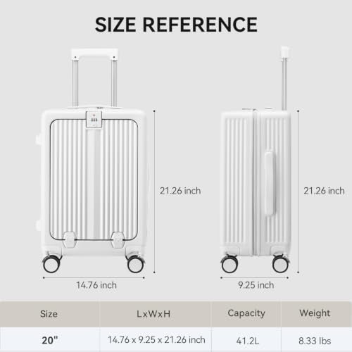 20Inch Carry On Luggage with Front Pocket and Cup Holder, White - color: White-SK, size: 20 Inch