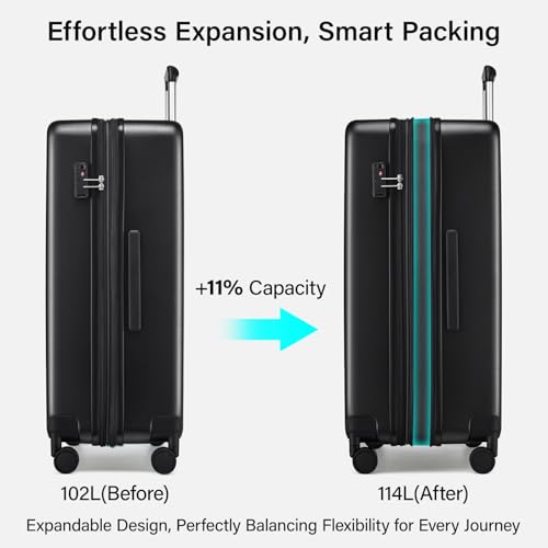 Hanke Expandable Large Checked Luggage, Hardside 28 Inch Suitcase - color: Jet Black, size: 28 Inch EXT