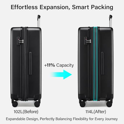 Hanke Expandable Large Checked Luggage, Hardside 28 Inch Suitcase - color: Jet Black, size: 28 Inch EXT