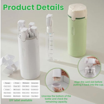 4 in 1 Travel Pump Dispenser Bottle, 30ML 4 Pack Leak-Proof Pump Containers with Measurement Scale & Label Stickers, Portable Bottles for Toiletries, Shower & Travel Use - color: White