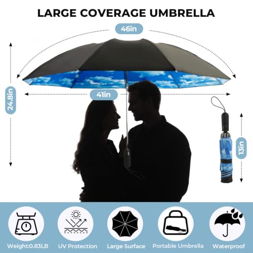 ZDSSM Inverted Umbrella for Rain, Compact Windproof Auto Open Close - color: High Clouds