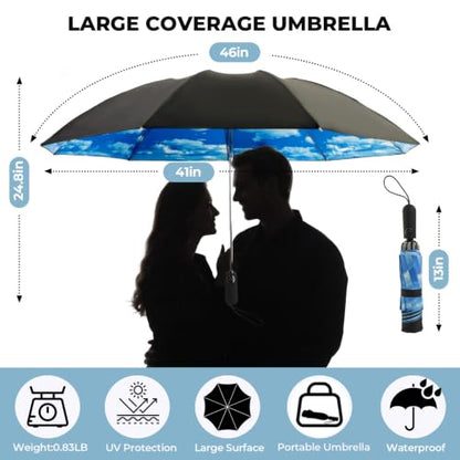 ZDSSM Inverted Umbrella for Rain, Compact Windproof Auto Open Close - color: High Clouds