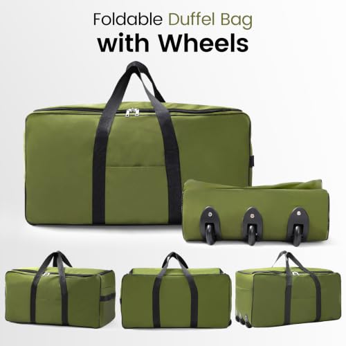 REDCAMP 85L/120L/140L Foldable Duffle Bag with Wheels, Large Travel Duffel Bag - color: 120L Green