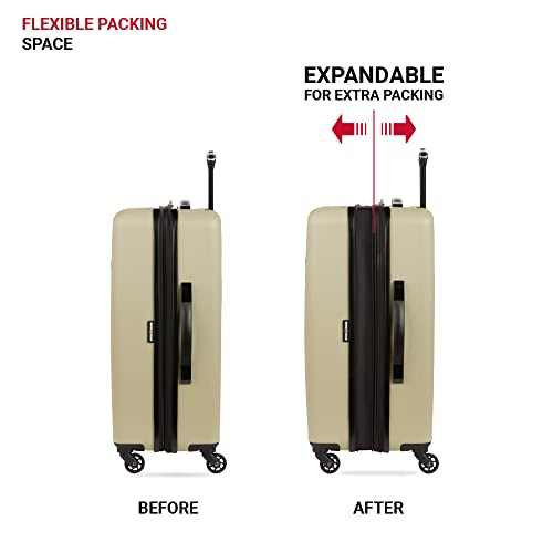 SwissGear 8018 Expandable Luggage, Hard Shell Medium Luggage with Spinner Wheels - color: Sand, size: Checked-Medium 24-Inch