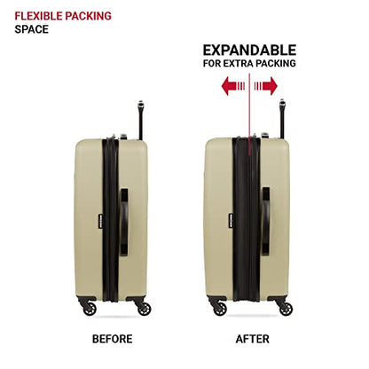 SwissGear 8018 Expandable Luggage, Hard Shell Medium Luggage with Spinner Wheels - color: Sand, size: Checked-Medium 24-Inch