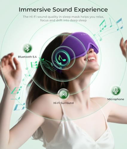 MUSICOZY Sleep Mask Headphones with Bluetooth Wireless Eye Masks Earphones - color: Purple